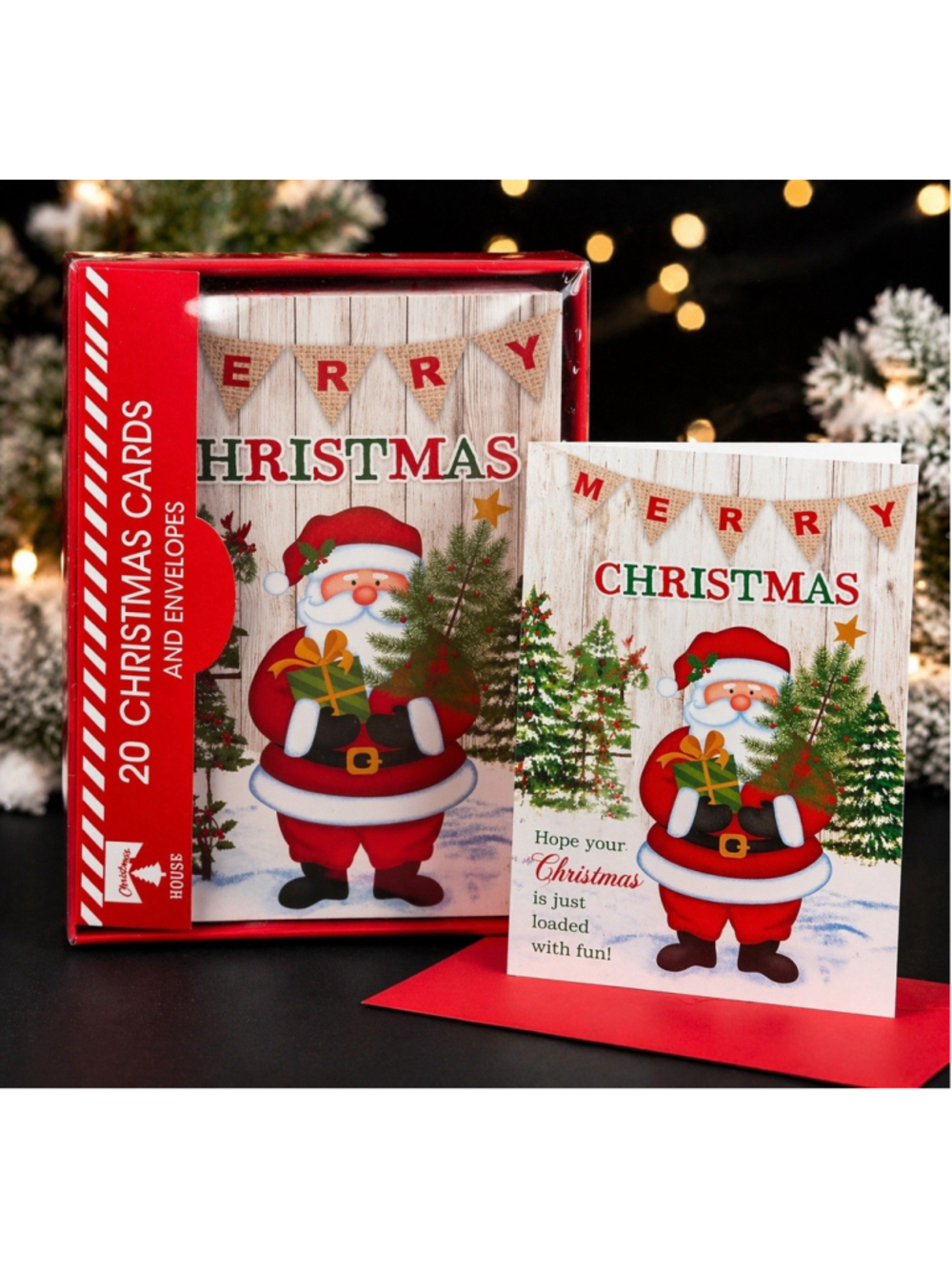 20 Ct Christmas Cards & Envelopes Santa Holiday Greeting Set New